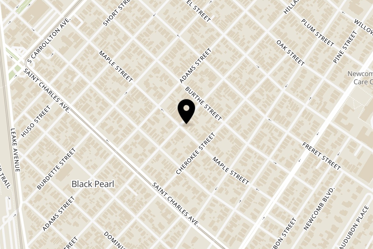 Map showing the location of Burger Nerds on 7537 Maple St in New Orleans